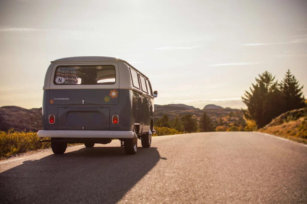 A camper van entering high way representing the start of van life