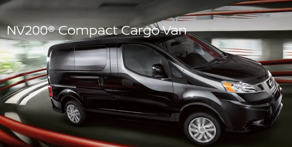 A photo of a Nissan NV 200 low-roof cargo van.