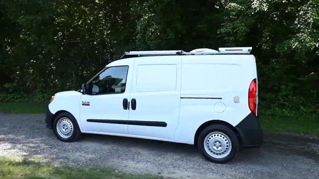 A photo of a 2019 Ram ProMaster City converted to a camper van.
