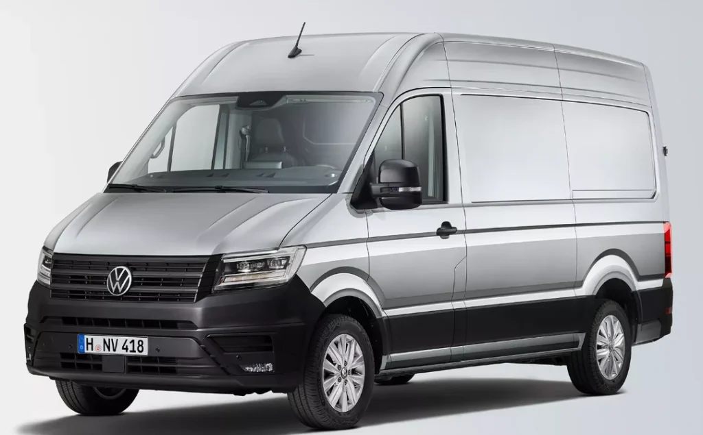 A photo of a Volkswagen Crafter high-roof cargo van.